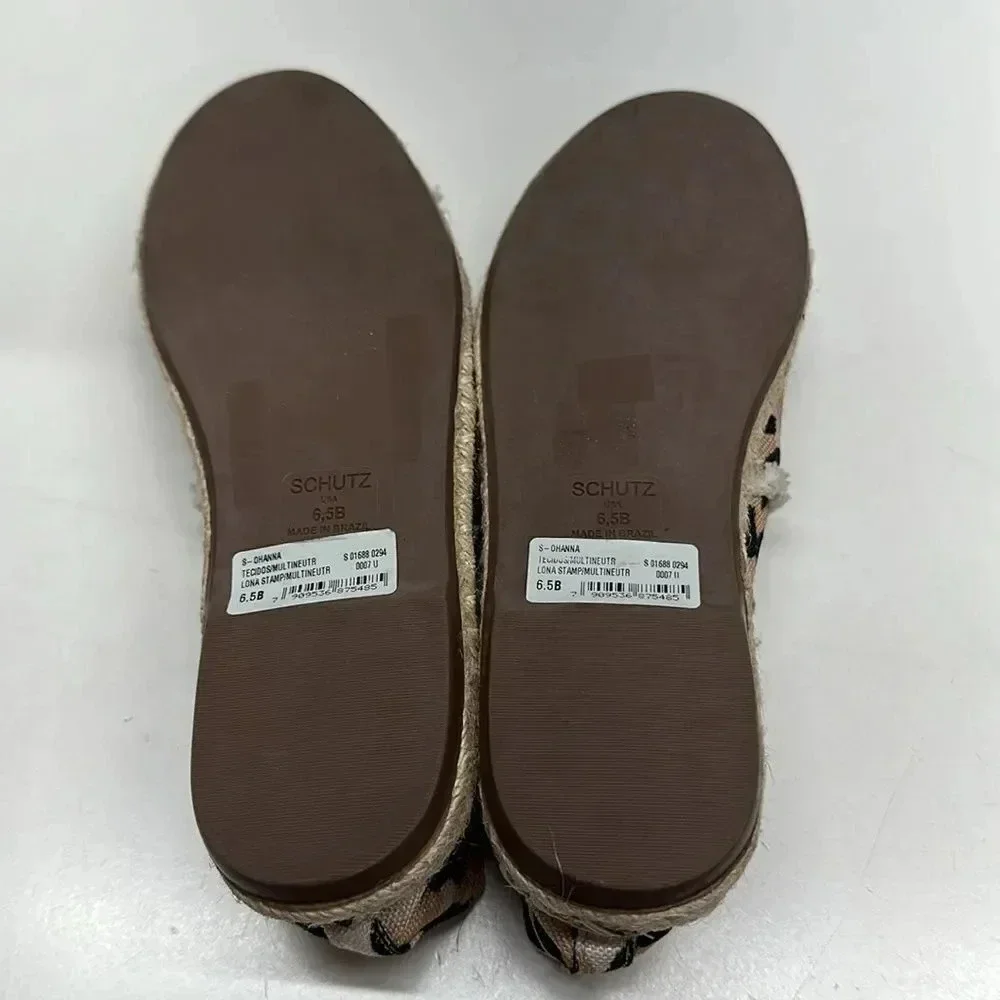 Schutz Ohanna Espadrille Flats Slip On Shoes Cheetah Animal Print Size 6.5